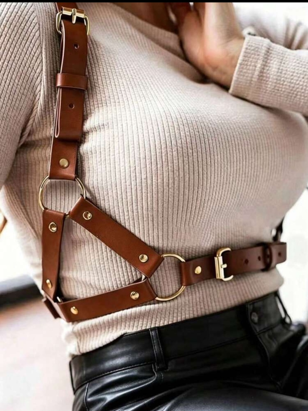Brown Leather Harness Belt - Women Accessories